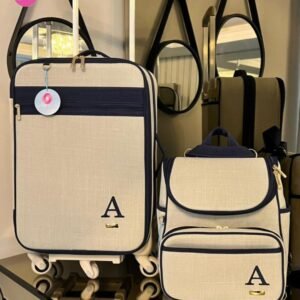 Marsh 04 Diaper Bag Set – Natural Linen with Navy Blue Accents